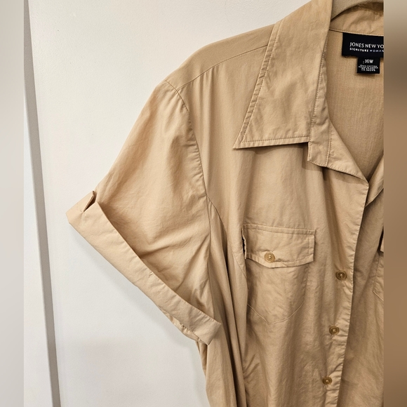 Jones New York Signature Tan Cotton Safari Dress - Size 16W - Picture 5 of 8